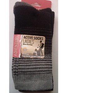 Adventure Ladies 2-Pair Merino Wool Blend Active Crew Socks